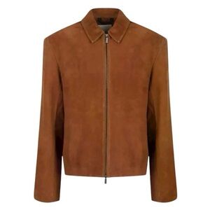 NWT CALVIN KLEIN 100% Suede Leather Bomber Jacket in Classic Khaki - Size M